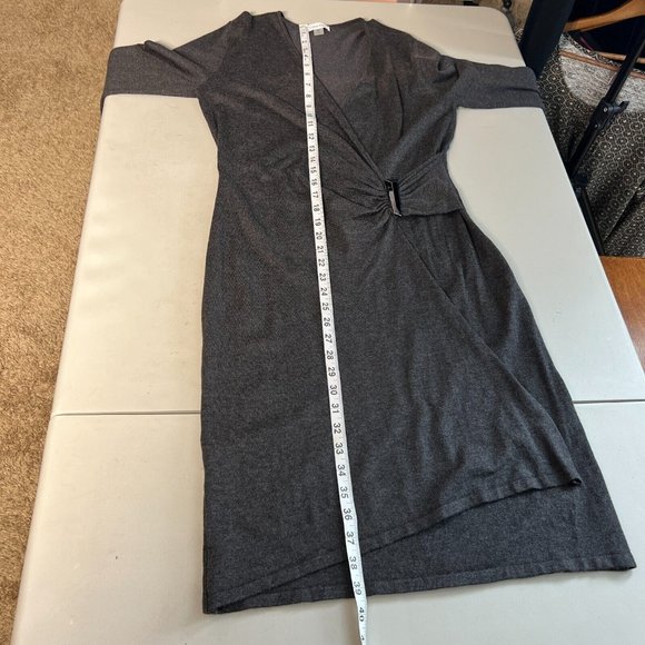Calvin Klein Dress Womens Medium Gray Sheath Faux Wrap V-Neck‎ Knit Long Sleeve - Picture 9 of 11